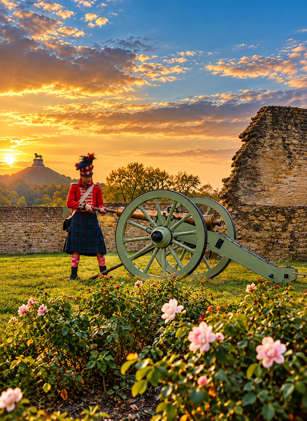Waterloo battlefield private tour from Brussels: cannon at sunset